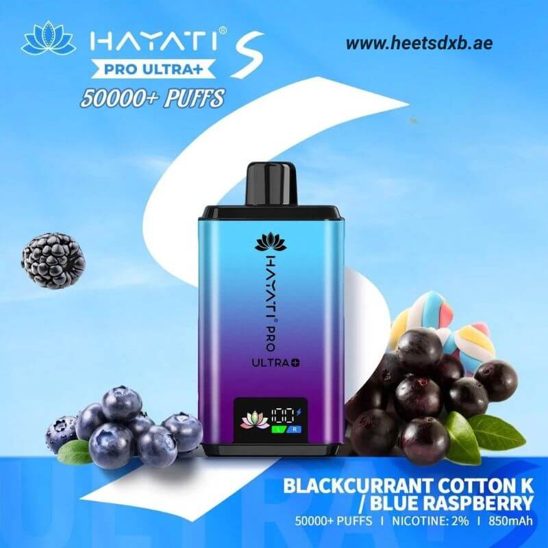 Hayati pro ultra+ S 50000 puffs 20MG nicotine Blackcurrant Cotton K / Blue Raspberry