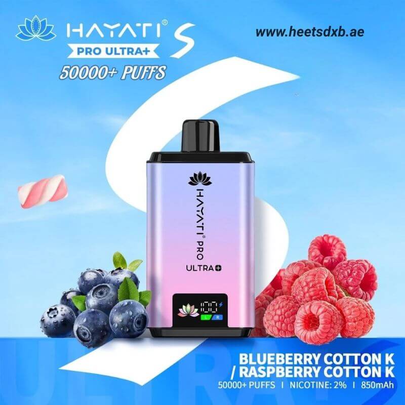 Hayati pro ultra+ S 50000 puffs 20MG nicotine Blueberry Cotton K / Raspberry Cotton K