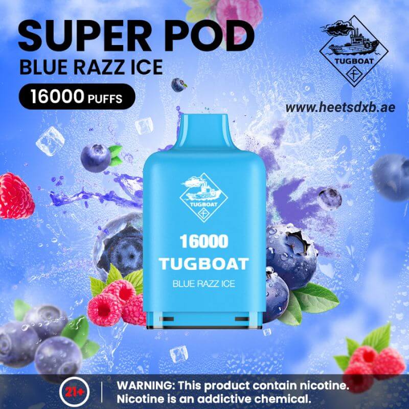 Tugboat Super 16000 Pod Cartridges Disposable Vape Blue Razz Ice