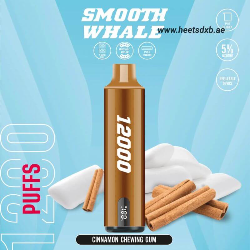 SMOOTH Whale Disposable 2% & 5% 12000 Puffs Rechargeable Vape in Dubai Cinnamon Chewing Gum
