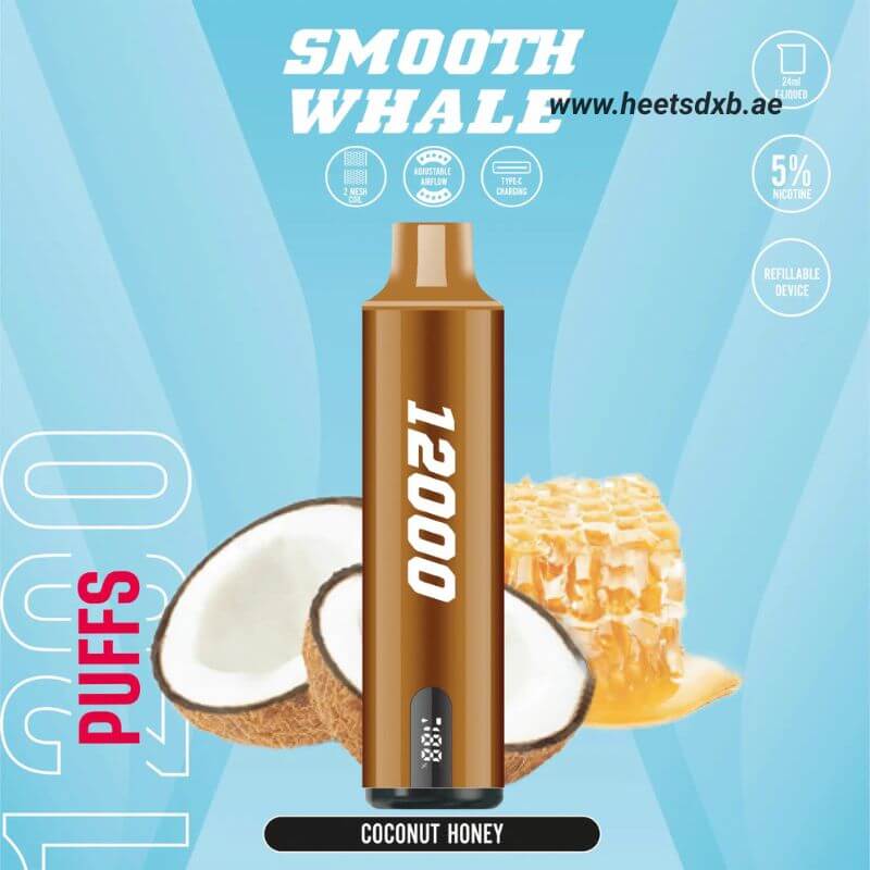 SMOOTH Whale Disposable 2% & 5% 12000 Puffs Rechargeable Vape in Dubai Coconut Honey
