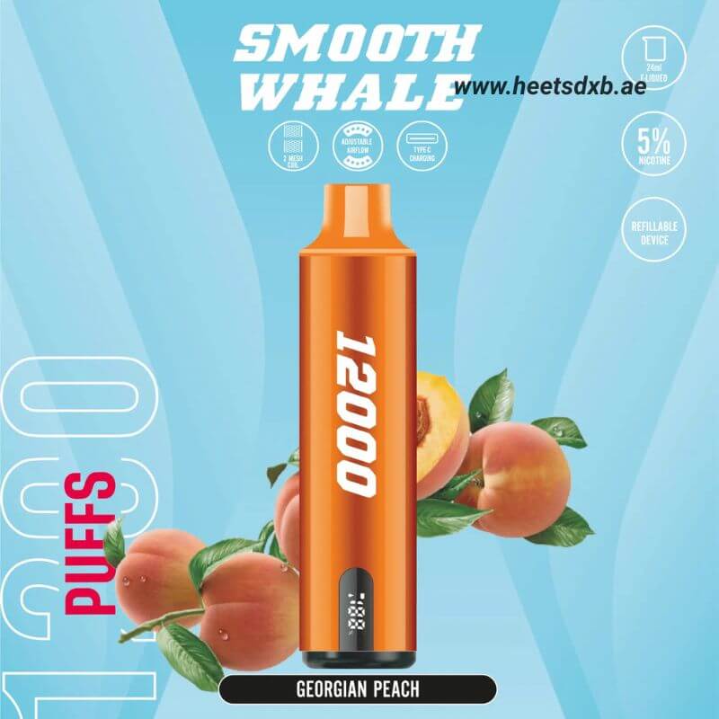 SMOOTH Whale Disposable 2% & 5% 12000 Puffs Rechargeable Vape in Dubai Georgian Peach
