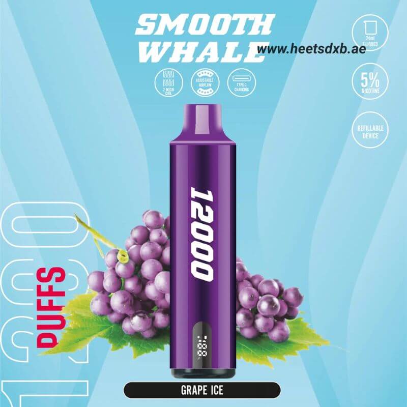 SMOOTH Whale Disposable 2% & 5% 12000 Puffs Rechargeable Vape in Dubai Grape Ice
