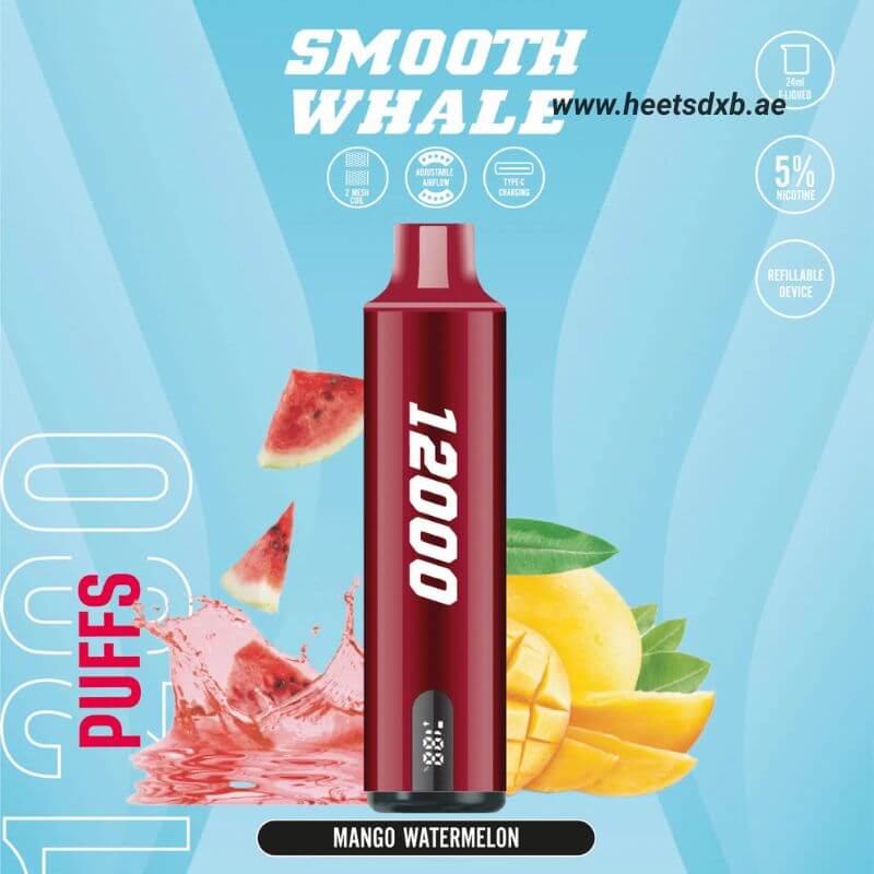 SMOOTH Whale Disposable 2% & 5% 12000 Puffs Rechargeable Vape in Dubai Mango Watermelon
