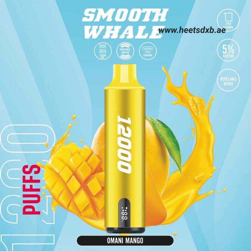 SMOOTH Whale Disposable 2% & 5% 12000 Puffs Rechargeable Vape in Dubai Omani Mango
