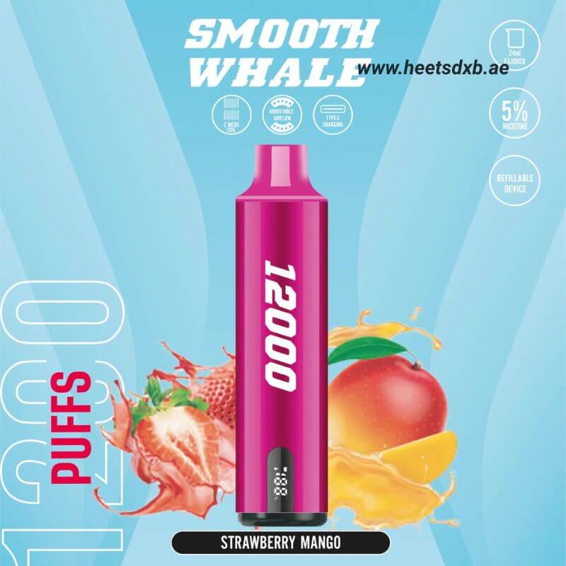 SMOOTH Whale Disposable 2% & 5% 12000 Puffs Rechargeable Vape in Dubai Strawberry Mango
