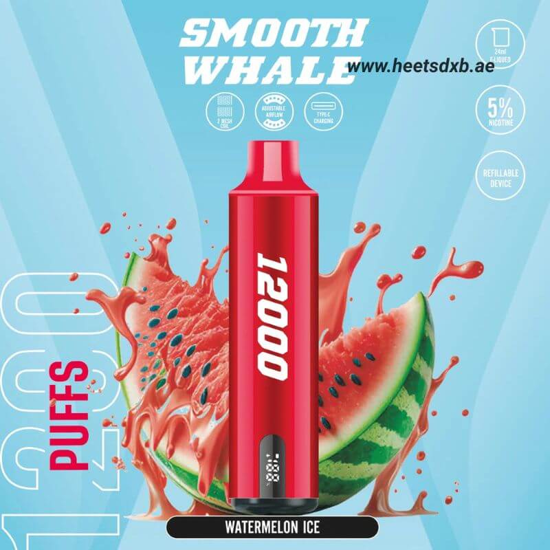 SMOOTH Whale Disposable 2% & 5% 12000 Puffs Rechargeable Vape in Dubai Watermelon Ice
