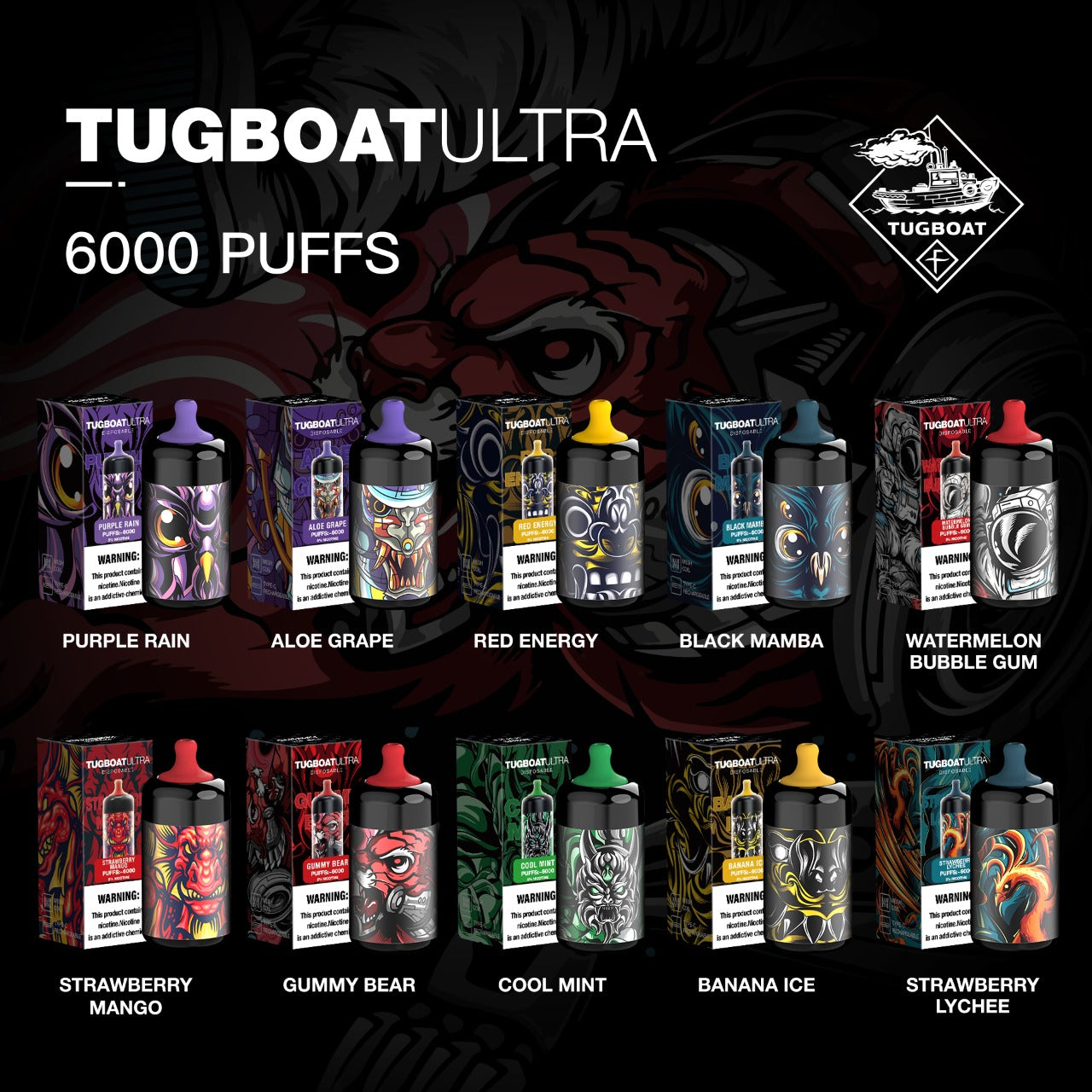 Tugboat ultra 6k puff 5%NICOTINE (10 IN 1 BOX)