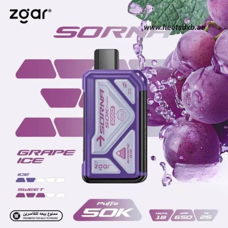ZGAR Sorna Boost 50000 Puffs 18mg Nicotine in Dubai GRAPE ICE
