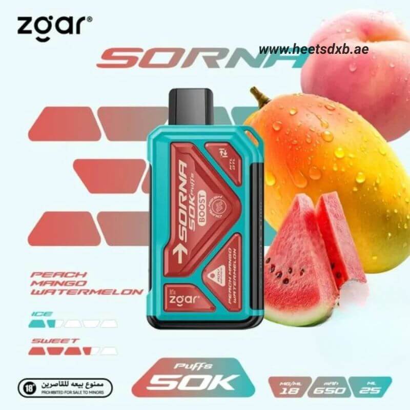 ZGAR Sorna Boost 50000 Puffs 18mg Nicotine in Dubai PEACH MANGO WATERMELON
