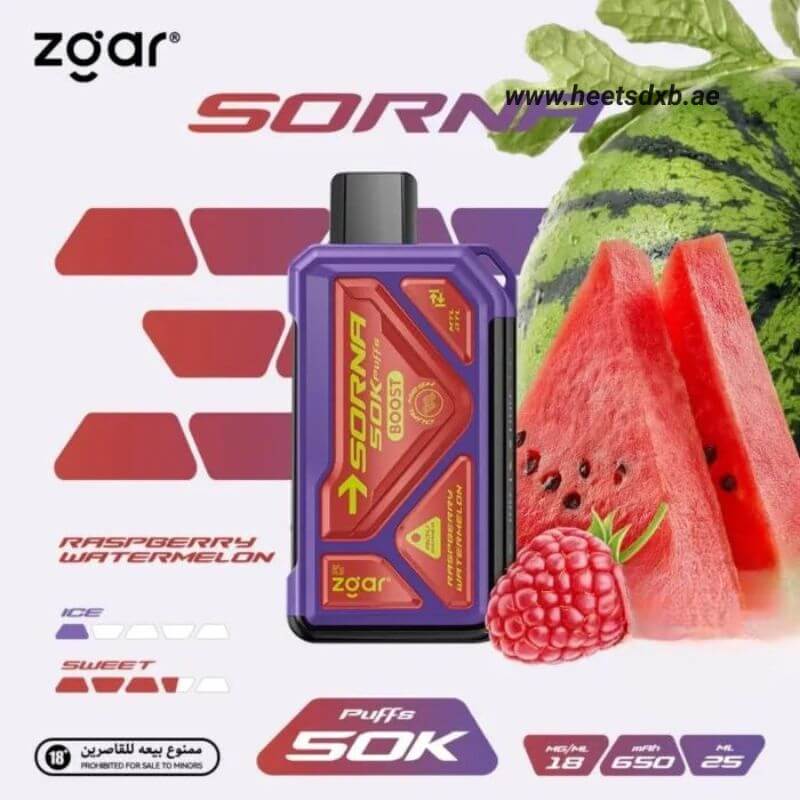 ZGAR Sorna Boost 50000 Puffs 18mg Nicotine in Dubai RASPBERRY WATERMELON
