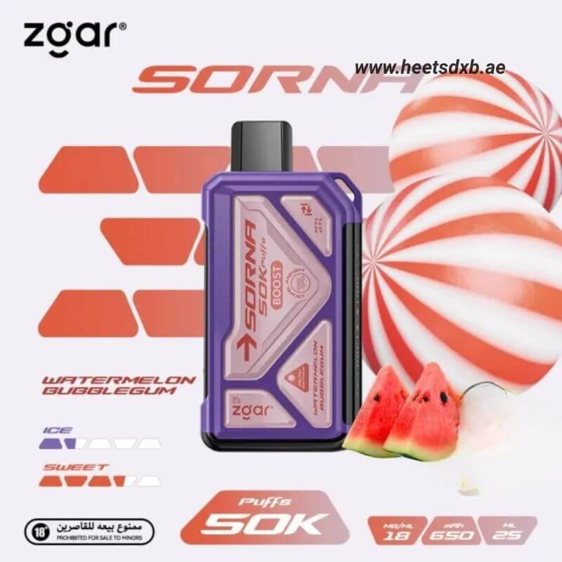 ZGAR Sorna Boost 50000 Puffs 18mg Nicotine in Dubai WATERMELON BUBBLEGUM
