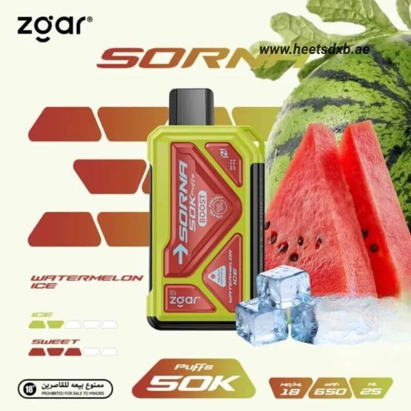 ZGARSornaBoost50000Puffs18mgNicotineinDubaiWATERMELONICE.jpg ZGAR Sorna Boost 50000 Puffs 18mg Nicotine in Dubai - Image 1